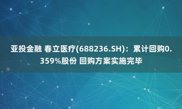亚投金融 春立医疗(688236.SH)：累计回购0.359%股份 回购方案实施完毕
